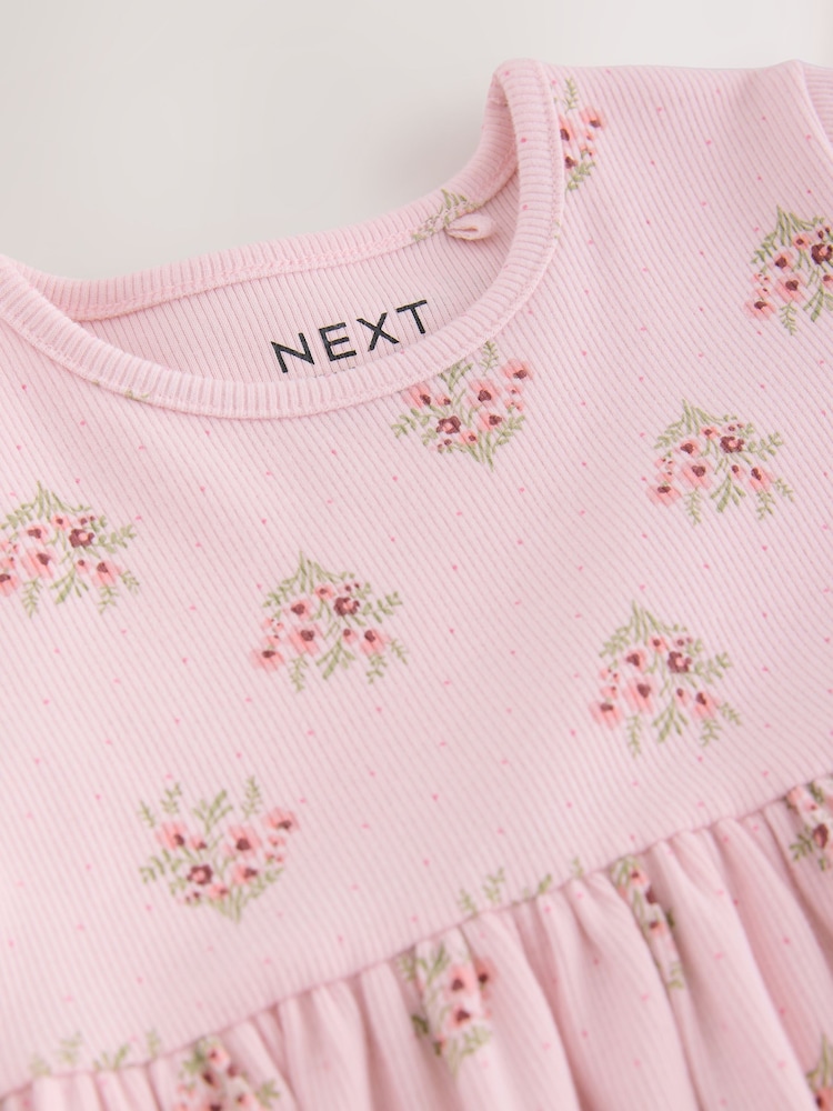 Pink Floral Long Sleeve Ribbed Dress (3mths-7yrs) - Image 8 of 8 Pink Floral Long Sleeve Ribbed Dress (3mths-7yrs) - Image 8 of 8