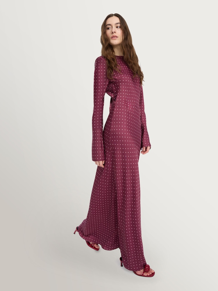 Rotate Red Dot Satin Maxi Dress - Image 2 of 5 Rotate Red Dot Satin Maxi Dress - Image 2 of 5
