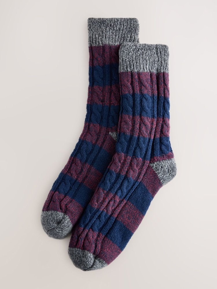 Red Rugby Stripe Slipper Socks With Grippers 1 Pack - Image 1 of 3