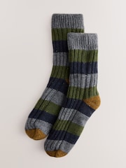 Yellow/Blue Striped Slipper Socks With Grippers 1 Pack - Image 1 of 3