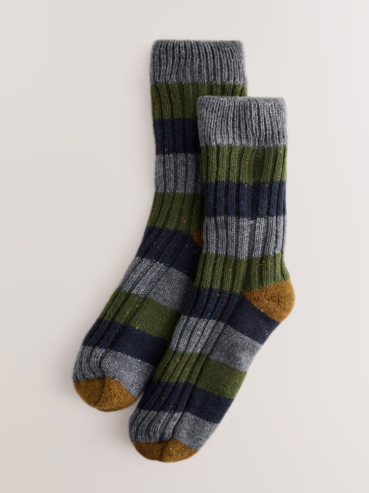 Yellow/Blue Striped Slipper Socks With Grippers 1 Pack - Image 1 of 3