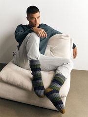 Yellow/Blue Striped Slipper Socks With Grippers 1 Pack - Image 6 of 8