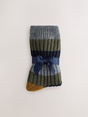 Yellow/Blue Striped Slipper Socks With Grippers 1 Pack - Image 8 of 8