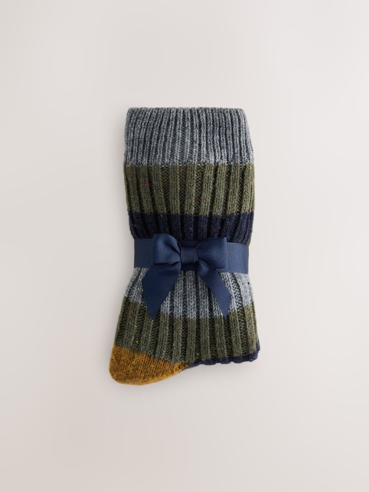 Yellow/Blue Striped Slipper Socks With Grippers 1 Pack - Image 8 of 8