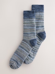 Blue/ Neutral Ombre Stripe Slipper Socks With Grippers 1 Pack - Image 1 of 3