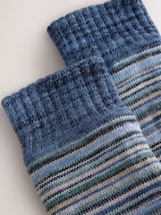 Blue/ Neutral Ombre Stripe Slipper Socks With Grippers 1 Pack - Image 2 of 3