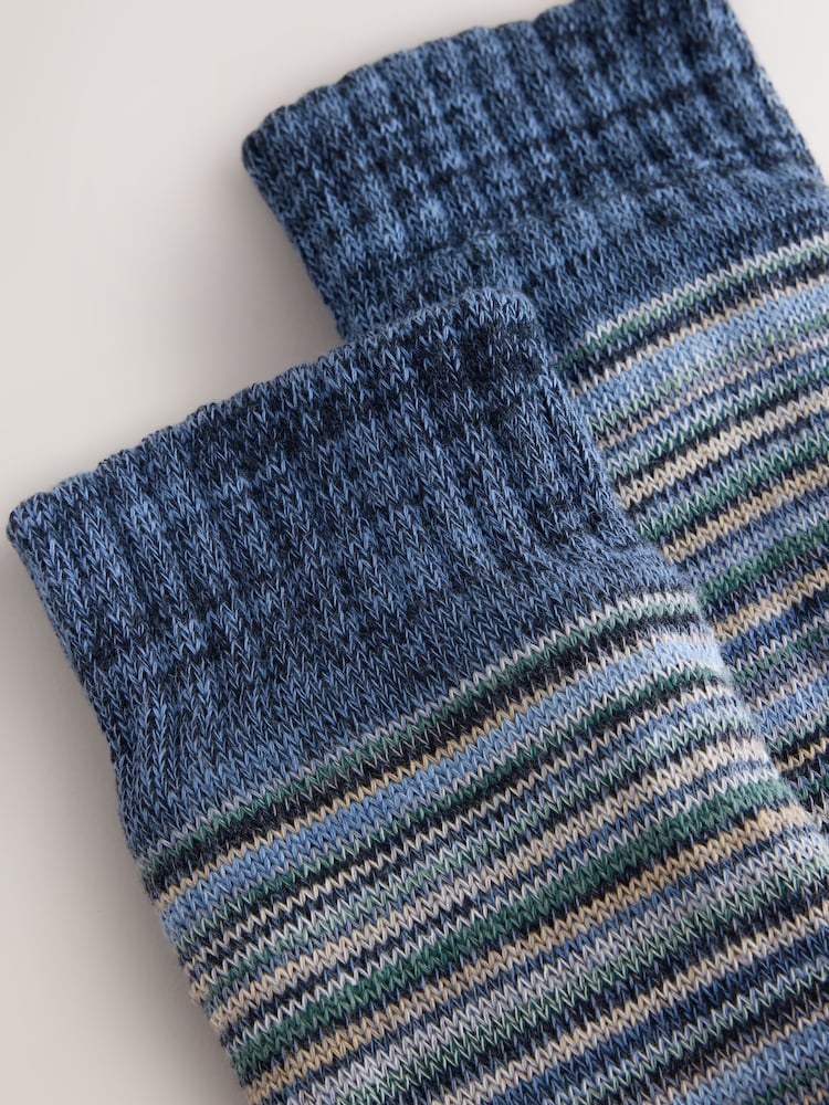 Blue/ Neutral Ombre Stripe Slipper Socks With Grippers 1 Pack - Image 2 of 3