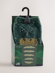 Green Dinosaur Fluffy Novelty Socks in Box 1 Pack - Image 1 of 8