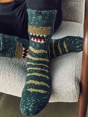 Green Dinosaur Fluffy Novelty Socks in Box 1 Pack - Image 2 of 8