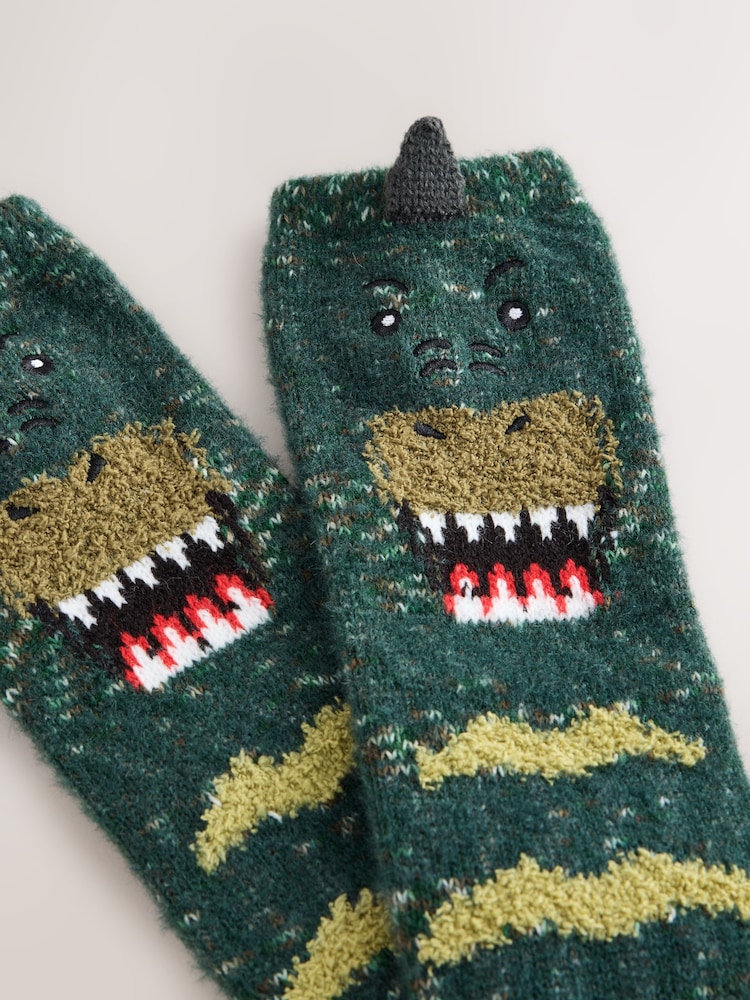 Green Dinosaur Fluffy Novelty Socks in Box 1 Pack - Image 2 of 8