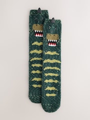 Green Dinosaur Fluffy Novelty Socks in Box 1 Pack - Image 8 of 8