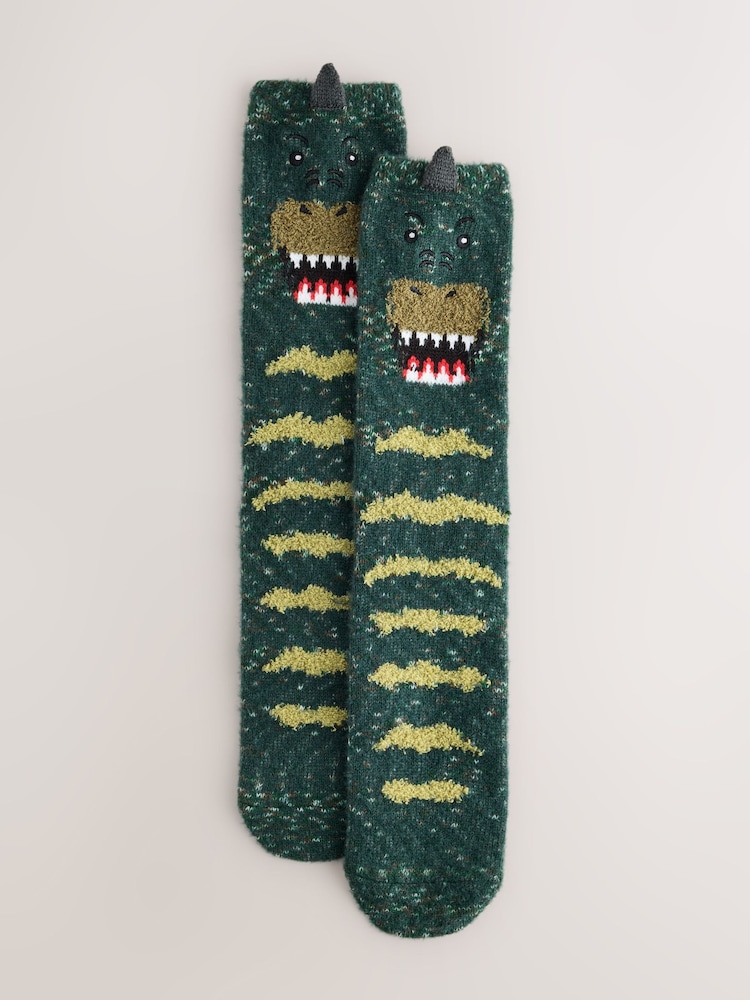 Green Dinosaur Fluffy Novelty Socks in Box 1 Pack - Image 8 of 8