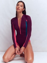 Boden Purple Sporty Raglan Sleeve Swimsuit - Image 1 of 7