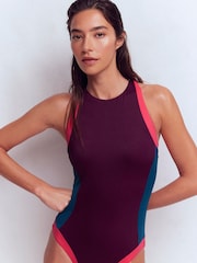 Boden Purple Piped Sporty Swimsuit - Image 1 of 7