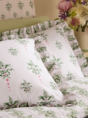 Cath Kidston Green Cath Crest Floral Frill 100% Cotton Duvet Cover and Pillowcase Set - Image 3 of 6