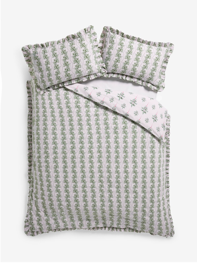 Cath Kidston Green Cath Crest Floral Frill 100% Cotton Duvet Cover and Pillowcase Set - Image 6 of 6 Cath Kidston Green Cath Crest Floral Frill 100% Cotton Duvet Cover and Pillowcase Set - Image 6 of 6