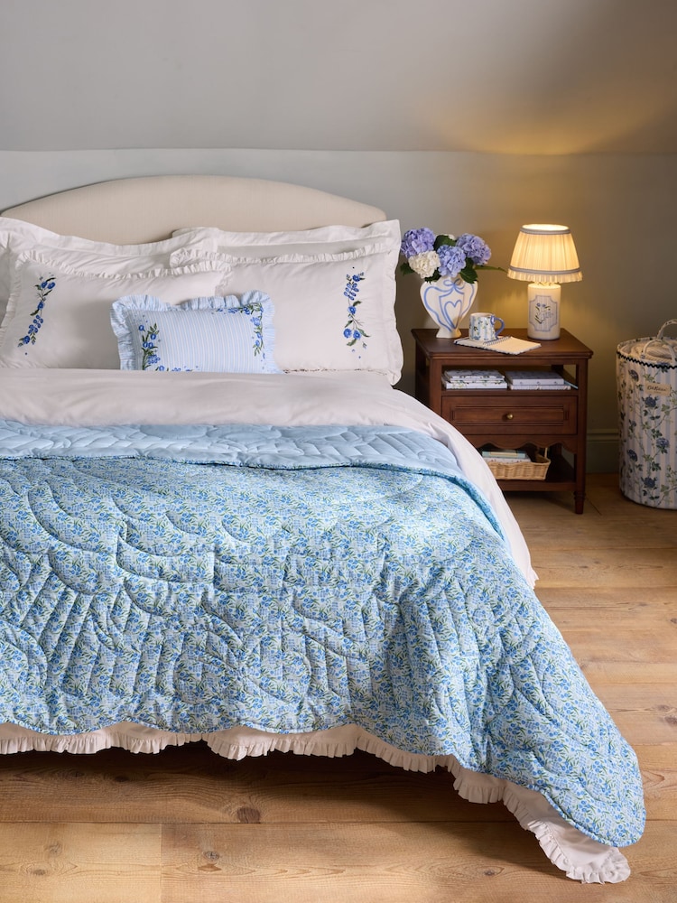 Cath Kidston Blue Ditsy Floral Scallop Quilted Bedspread - Image 1 of 5 Cath Kidston Blue Ditsy Floral Scallop Quilted Bedspread - Image 1 of 5