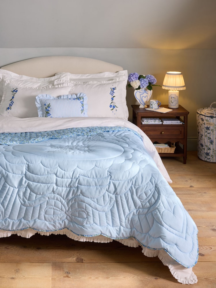 Cath Kidston Blue Ditsy Floral Scallop Quilted Bedspread - Image 2 of 5 Cath Kidston Blue Ditsy Floral Scallop Quilted Bedspread - Image 2 of 5