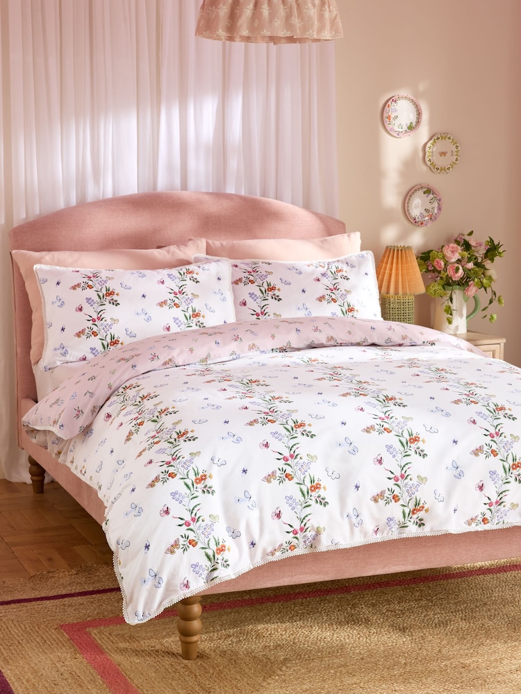 Cath Kidston Multi Flutter Floral Lace Trim 100% Cotton Duvet Cover and Pillowcase Set - Image 1 of 7 Cath Kidston Multi Flutter Floral Lace Trim 100% Cotton Duvet Cover and Pillowcase Set - Image 1 of 7