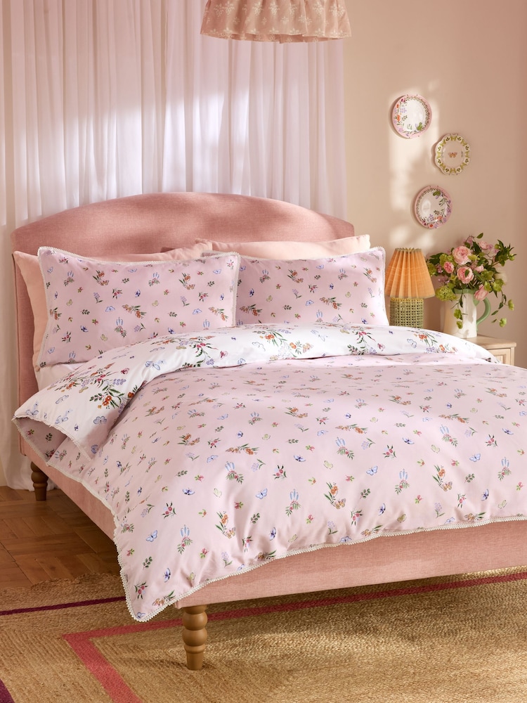 Cath Kidston Multi Flutter Floral Lace Trim 100% Cotton Duvet Cover and Pillowcase Set - Image 2 of 7 Cath Kidston Multi Flutter Floral Lace Trim 100% Cotton Duvet Cover and Pillowcase Set - Image 2 of 7