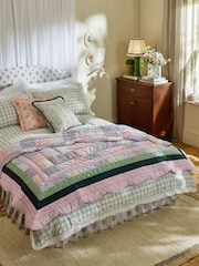 Cath Kidston Pink Heirloom Floral Patchwork Scallop Quilted Bedspread - Image 1 of 5