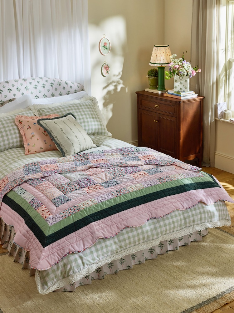 Cath Kidston Pink Heirloom Floral Patchwork Scallop Quilted Bedspread - Image 1 of 5 Cath Kidston Pink Heirloom Floral Patchwork Scallop Quilted Bedspread - Image 1 of 5