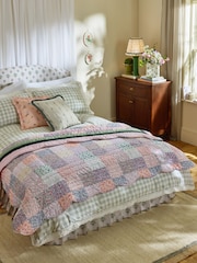 Cath Kidston Pink Heirloom Floral Patchwork Scallop Quilted Bedspread - Image 2 of 5