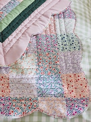 Cath Kidston Pink Heirloom Floral Patchwork Scallop Quilted Bedspread - Image 3 of 5