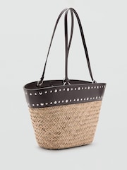 Mango Brown Straw Studded Detail Tote - Image 2 of 3