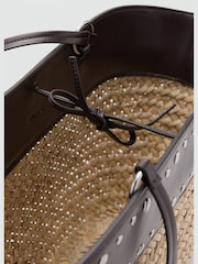 Mango Brown Straw Studded Detail Tote - Image 3 of 3
