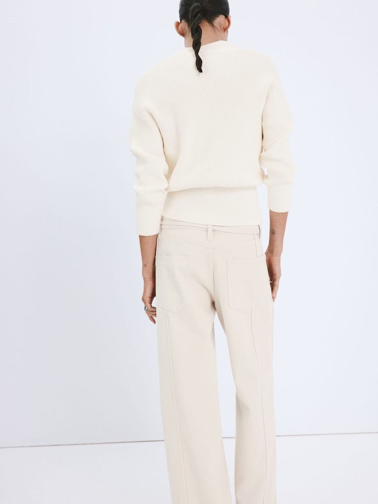 Mango Cream V-Neck Ribbed Jumper - Image 2 of 5