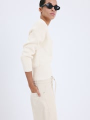 Mango Cream V-Neck Ribbed Jumper - Image 3 of 5