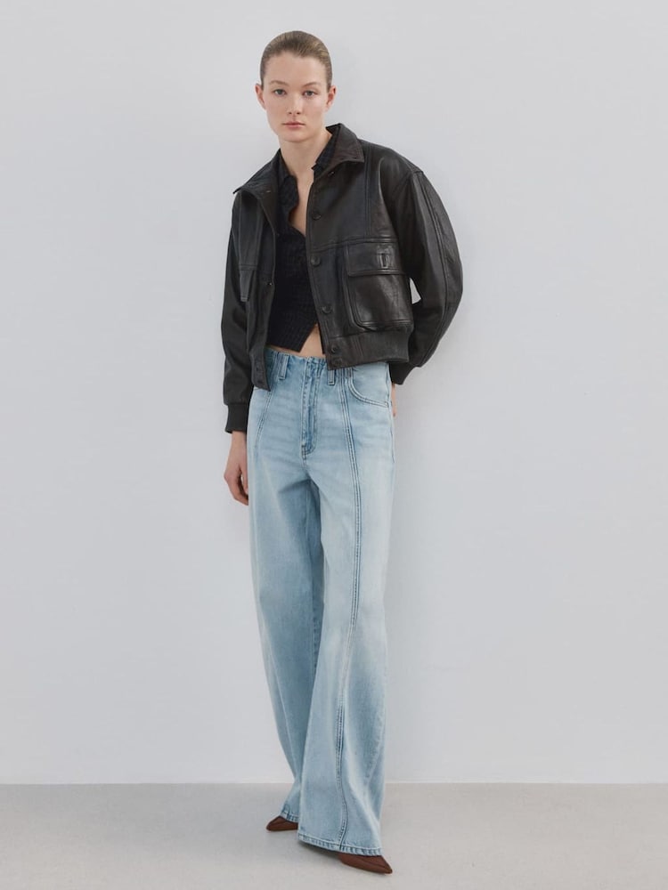 Mango Blue Mid Rise Seam Detail Balloon Jeans - Image 2 of 6