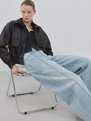 Mango Blue Mid Rise Seam Detail Balloon Jeans - Image 3 of 6