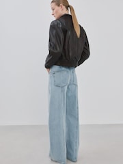 Mango Blue Mid Rise Seam Detail Balloon Jeans - Image 4 of 6