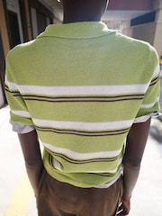 Mango Green Short Sleeve Stripey Knitted Polo Shirt - Image 4 of 5