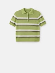 Mango Green Short Sleeve Stripey Knitted Polo Shirt - Image 5 of 5