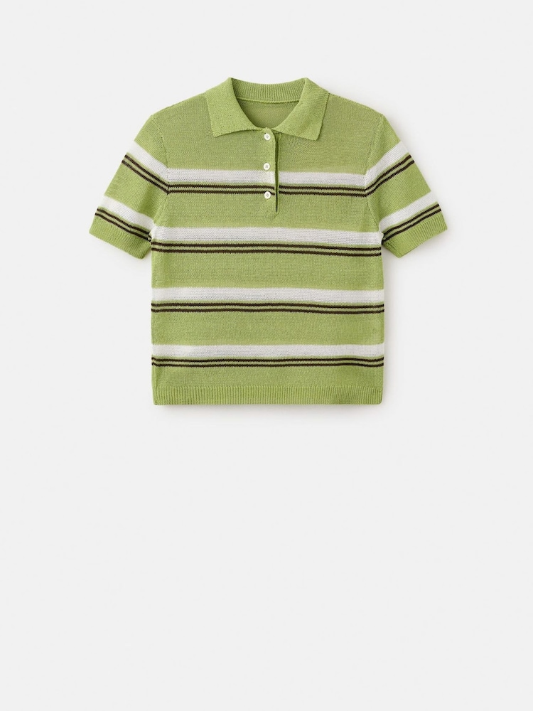 Mango Green Short Sleeve Stripey Knitted Polo Shirt - Image 5 of 5