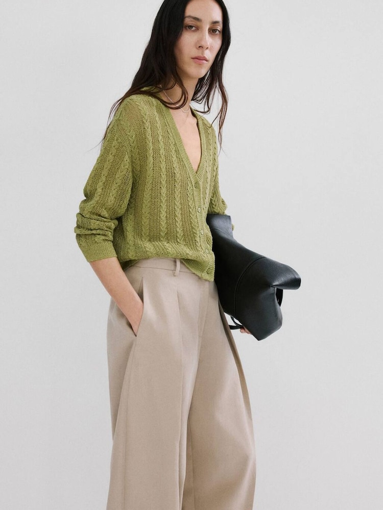 Mango Green V-Neck Knitted Cardigan - Image 1 of 5