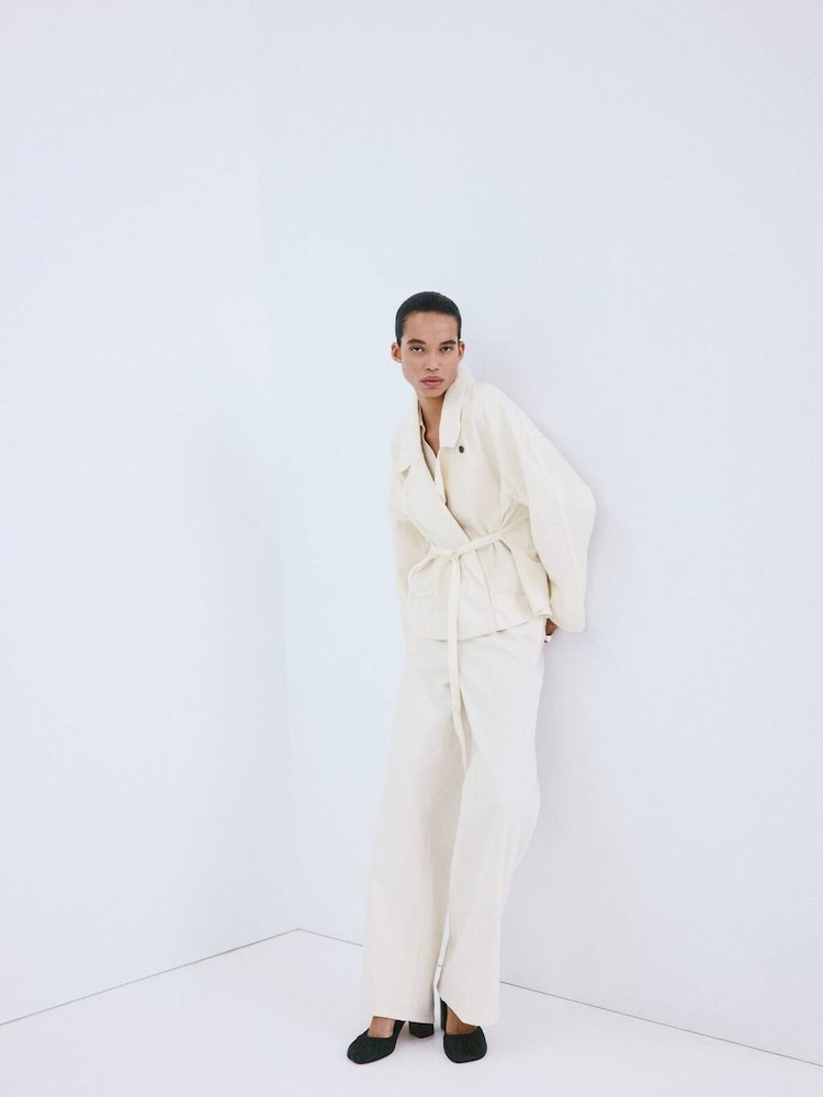 Mango White Tie Waist Cotton Trench Jacket - Image 2 of 6
