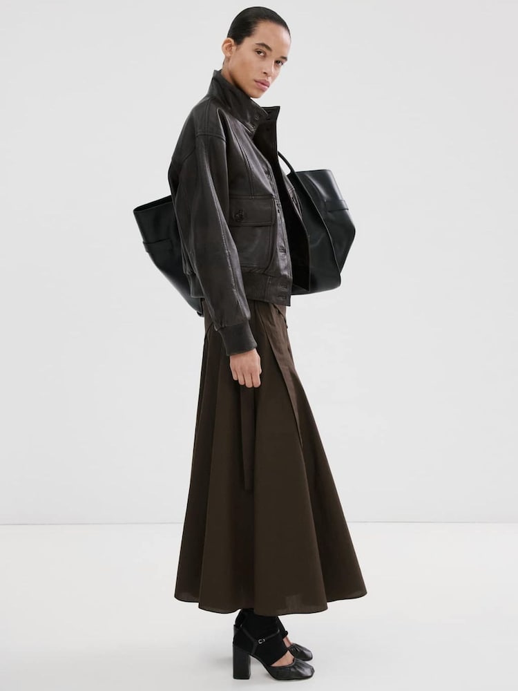 Mango Brown Scarf Wrap Detail Midi Skirt - Image 2 of 6