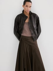 Mango Brown Scarf Wrap Detail Midi Skirt - Image 3 of 6