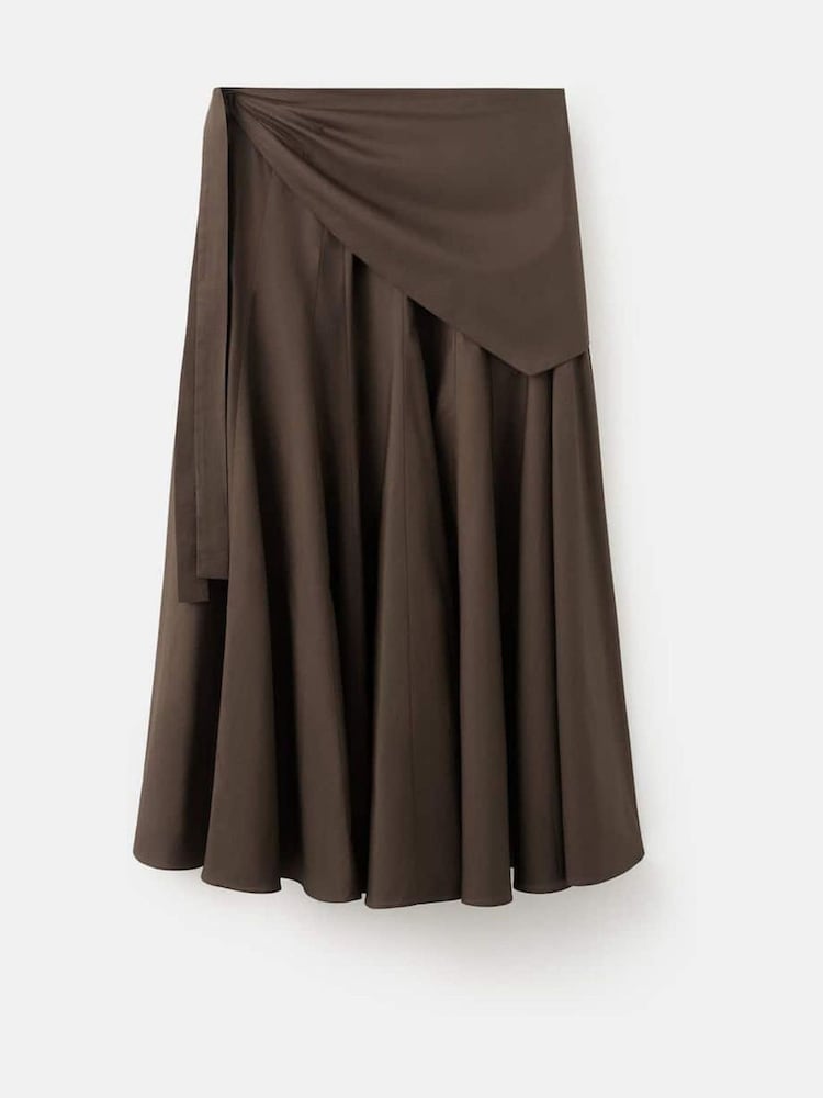 Mango Brown Scarf Wrap Detail Midi Skirt - Image 6 of 6