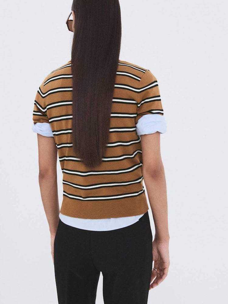 Mango Brown Striped Polo Knit Top - Image 2 of 5