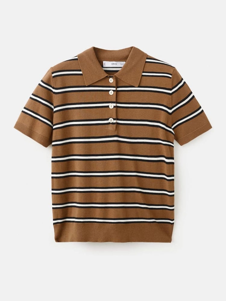 Mango Brown Striped Polo Knit Top - Image 5 of 5