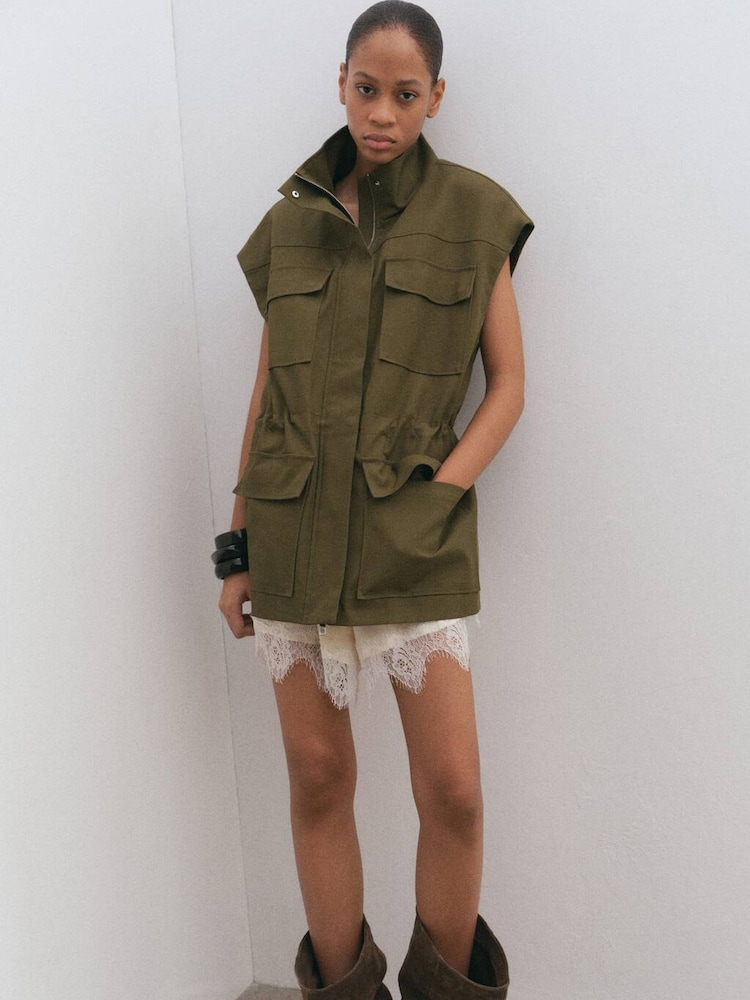 Mango Green Sleeveless Utility Vest - Image 1 of 5