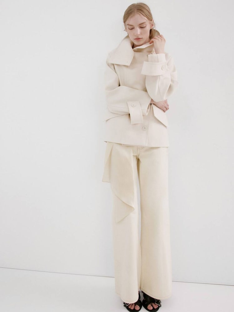 Mango Cream Mid Rise Wide Leg Flare Jeans - Image 2 of 6