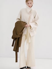 Mango Cream Mid Rise Wide Leg Flare Jeans - Image 3 of 6