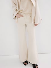 Mango Cream Mid Rise Wide Leg Flare Jeans - Image 5 of 6