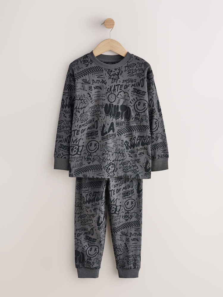 Grey/Red/Blue Graffiti Long Sleeve Pyjamas 3 Pack (3-16yrs) - Image 2 of 7 Grey/Red/Blue Graffiti Long Sleeve Pyjamas 3 Pack (3-16yrs) - Image 2 of 7